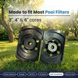 Two black Cyclone pool filter cleaners sitting upright on a sunny, green lawn.